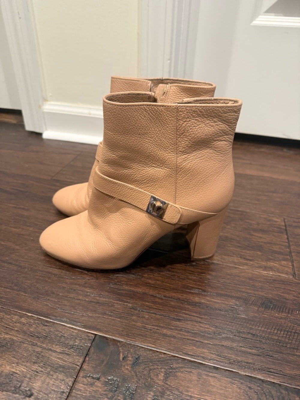 kate spade Blush Leather Ankle Boots with Strap Detail
